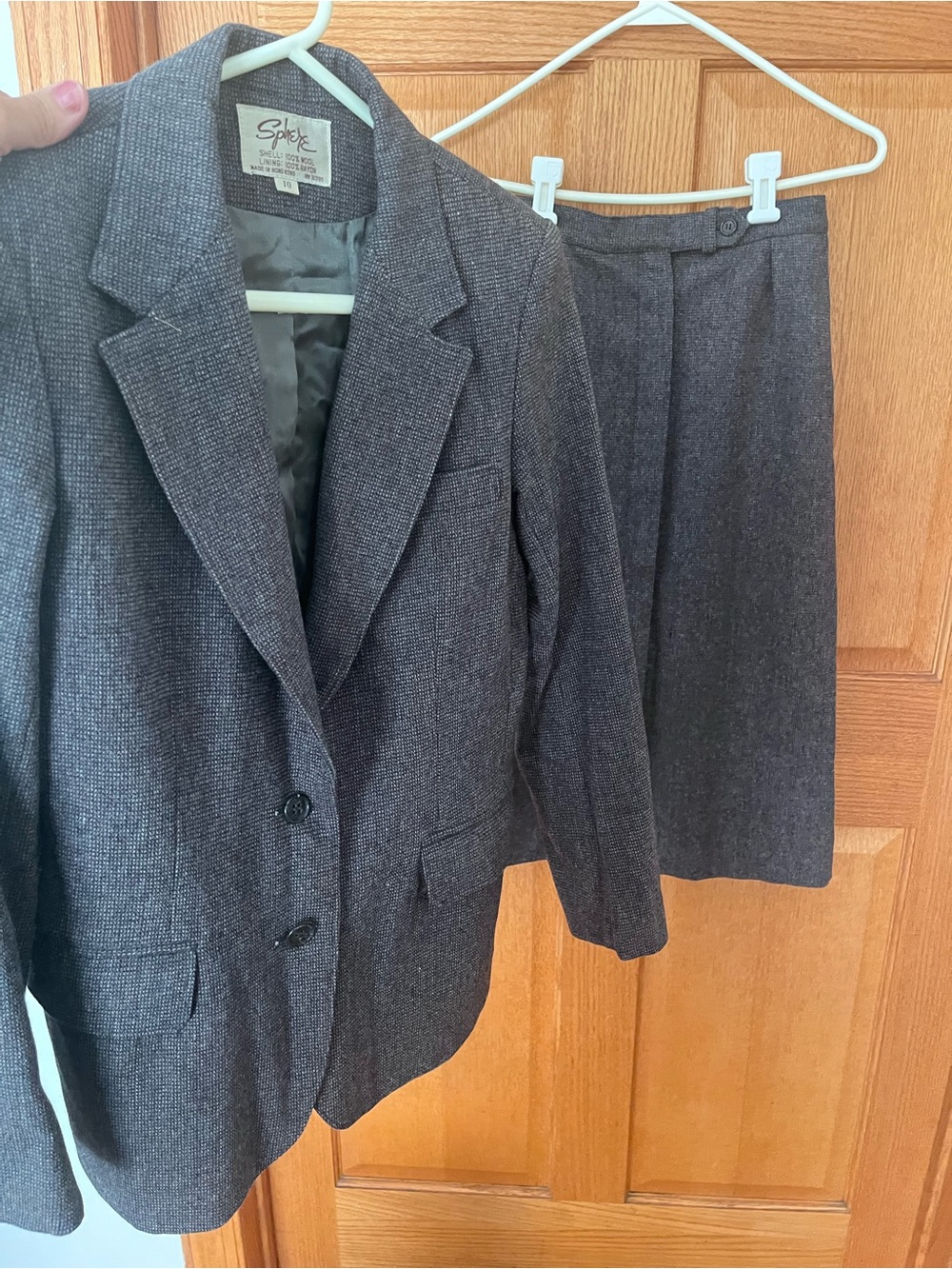 Vintage Shpere Wool Charcoal Gray Women's Suit Jacket & Skirt